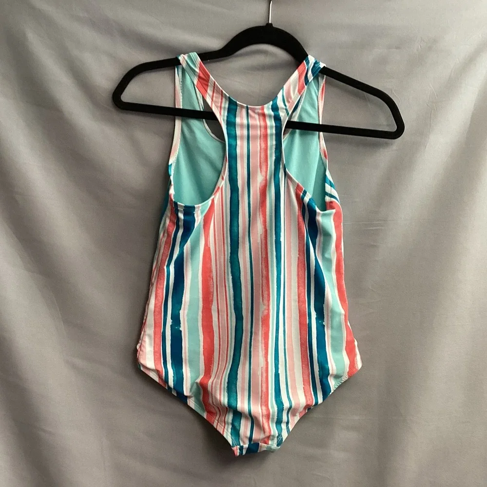 Eddie Bauer‎ Kids Swimsuit Striped Racerback One Piece Swimwear L (14/16)